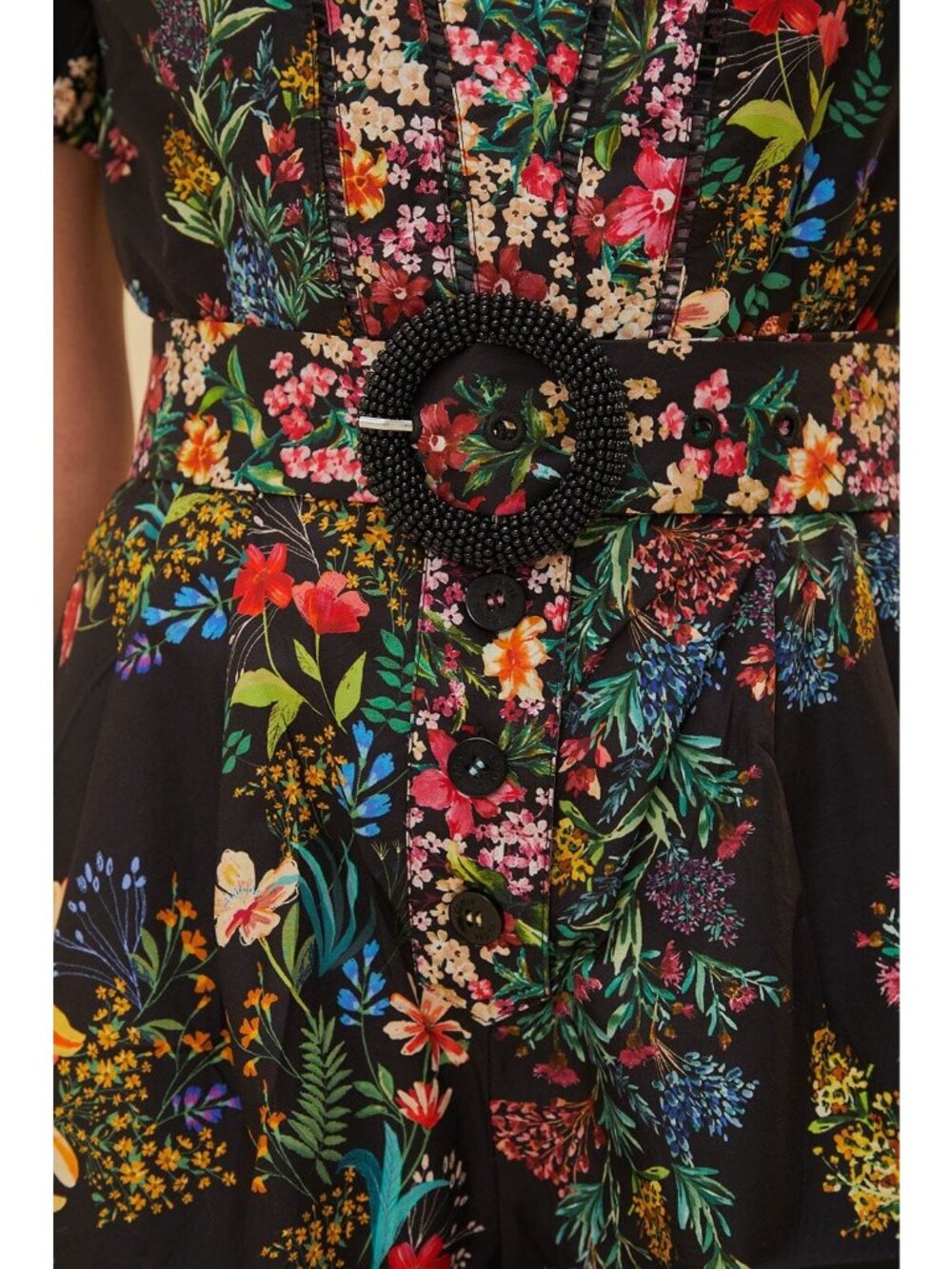 Farm Rio Delicate Forest Belted Embellished Floral Scarves Cotton Romper Medium - Picture 4 of 7
